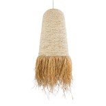 GloboStar® LETA 02171 Boho Κρεμαστό Φωτιστικό Καμπάνα Μονόφωτο 1 x E27 IP20 Μπεζ Raffia - Μ50 x Π50 x Υ150cm