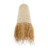 GloboStar® LETA 02171 Boho Κρεμαστό Φωτιστικό Καμπάνα Μονόφωτο 1 x E27 IP20 Μπεζ Raffia - Μ50 x Π50 x Υ150cm