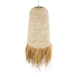 GloboStar® LETA 02171 Boho Κρεμαστό Φωτιστικό Καμπάνα Μονόφωτο 1 x E27 IP20 Μπεζ Raffia - Μ50 x Π50 x Υ150cm