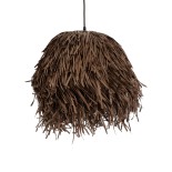 GloboStar® GUADELOUPE 02293 Boho Κρεμαστό Φωτιστικό Καμπάνα Μονόφωτο 1 x E27 IP20 Καφέ Raffia - Μ50 x Π50 x Υ40cm