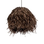 GloboStar® GUADELOUPE 02293 Boho Κρεμαστό Φωτιστικό Καμπάνα Μονόφωτο 1 x E27 IP20 Καφέ Raffia - Μ50 x Π50 x Υ40cm