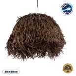 GloboStar® GUADELOUPE 02294 Boho Κρεμαστό Φωτιστικό Καμπάνα Μονόφωτο 1 x E27 IP20 Καφέ Raffia - Μ80 x Π80 x Υ60cm
