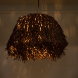GloboStar® GUADELOUPE 02294 Boho Κρεμαστό Φωτιστικό Καμπάνα Μονόφωτο 1 x E27 IP20 Καφέ Raffia - Μ80 x Π80 x Υ60cm