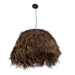 GloboStar® GUADELOUPE 02294 Boho Κρεμαστό Φωτιστικό Καμπάνα Μονόφωτο 1 x E27 IP20 Καφέ Raffia - Μ80 x Π80 x Υ60cm