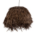 GloboStar® GUADELOUPE 02294 Boho Κρεμαστό Φωτιστικό Καμπάνα Μονόφωτο 1 x E27 IP20 Καφέ Raffia - Μ80 x Π80 x Υ60cm