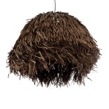 GloboStar® GUADELOUPE 02294 Boho Κρεμαστό Φωτιστικό Καμπάνα Μονόφωτο 1 x E27 IP20 Καφέ Raffia - Μ80 x Π80 x Υ60cm