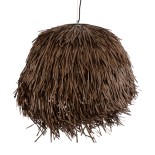 GloboStar® GUADELOUPE 02294 Boho Κρεμαστό Φωτιστικό Καμπάνα Μονόφωτο 1 x E27 IP20 Καφέ Raffia - Μ80 x Π80 x Υ60cm