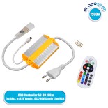 GloboStar® 70521 RGB Controller με Ασύρματο Χειριστήριο IR - Μεταλλάκτης Τροφοδοσίας AC/DC 230V IP68 Slim Ταινίας Μονής Σειράς LED RGB 4 Pin Max 1500W - Έως 100 Μέτρα