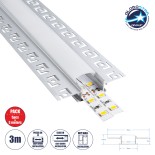 GloboStar® PLASTERBOARD-PROFILE 70819-3M Προφίλ Αλουμινίου - Βάση & Ψύκτρα Ταινίας LED με Λευκό Γαλακτερό Κάλυμμα - Χωνευτή Χρήση σε Γυψοσανίδα - Trimless - Πατητό Κάλυμμα - Ασημί - 3 Μέτρα - Πακέτο 5 Τεμαχίων - Μ300 x Π6.7 x Υ1.4cm