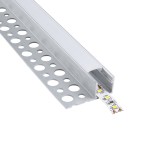 GLOBOSTAR® ALP-PLASTERIN GYPSO 70834-3M Χωνευτό Τερματικό Προφίλ Αλουμινίου Ειδικό για Γυψοσανίδα με Λευκό Γαλακτερό Πατητό Κάλυμμα για Ταινίες LED IP20 - Ασημί & Λευκό - Μ300 x Π3.3 x Υ1.5cm - Πακέτο 5 Τεμαχίων