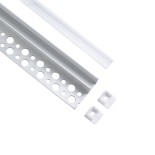 GLOBOSTAR® ALP-PLASTERIN GYPSO 70834-3M Χωνευτό Τερματικό Προφίλ Αλουμινίου Ειδικό για Γυψοσανίδα με Λευκό Γαλακτερό Πατητό Κάλυμμα για Ταινίες LED IP20 - Ασημί & Λευκό - Μ300 x Π3.3 x Υ1.5cm - Πακέτο 5 Τεμαχίων