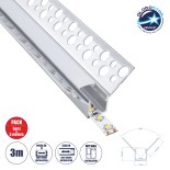 GloboStar® PLASTERBOARD-PROFILE 70836-3M Προφίλ Αλουμινίου - Βάση & Ψύκτρα Ταινίας LED με Λευκό Γαλακτερό Κάλυμμα - Χωνευτή Γωνιακή Χρήση σε Εσωτερική Γωνία Γυψοσανίδας - Trimless - Πατητό Κάλυμμα - Ασημί - 3 Μέτρα - Πακέτο 5 Τεμαχίων - Μ300 x Π3.1 x Υ1.3
