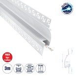 GloboStar® PLASTERBOARD-PROFILE 70840-3M Προφίλ Αλουμινίου - Βάση & Ψύκτρα Ταινίας LED με Λευκό Γαλακτερό Κάλυμμα - Χωνευτή Χρήση σε Γυψοσανίδα για Δημιουργία Κρυφού Φωτισμού - Trimless - Πατητό Κάλυμμα - Λευκό - 3 Μέτρα - Πακέτο 5 Τεμαχίων - Μ300 x Π9.7 