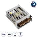 GloboStar® 73034 Μεταλλικό Τροφοδοτικό PELV για Προϊόντα LED 120W 10A - AC 220-240V σε DC 12V - IP20 - Μ13 x Π10 x Υ4cm - 3 Χρόνια Εγγύηση