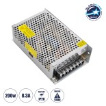GloboStar® 73045 Μεταλλικό Τροφοδοτικό PELV για Προϊόντα LED 200W 8.3A - AC 220-240V σε DC 24V - IP20 - Μ16 x Π10 x Υ5cm - 3 Χρόνια Εγγύηση