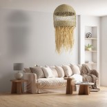 GloboStar® SAINTLUCIA 02161 Boho Κρεμαστό Φωτιστικό Καμπάνα Μονόφωτο 1 x E27 IP20 Μπεζ Raffia - Μ66 x Π66 x Υ120cm
