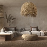 GloboStar® GUADELOUPE 02159 Boho Κρεμαστό Φωτιστικό Καμπάνα Μονόφωτο 1 x E27 IP20 Μπεζ Raffia - Μ120 x Π120 x Υ100cm