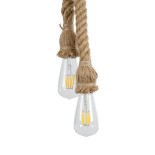 GLOBOSTAR® ROPE 01019 Boho Κρεμαστό Φωτιστικό Οροφής με Ντουί 2 x E27 AC 220-240V IP20 - Μπεζ - Μ38 x Π3.5 x Υ200cm