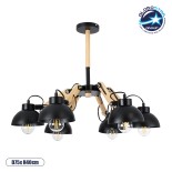 GloboStar® OLD SCHOOL 01094 Μοντέρνο Φωτιστικό Οροφής Καμπάνα Πολύφωτο 6 x E27 IP20 Μαύρο Μέταλλο με Μπεζ Ξύλο - Μ75 x Π75 x Υ40cm
