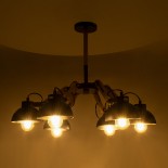 GloboStar® OLD SCHOOL 01094 Μοντέρνο Φωτιστικό Οροφής Καμπάνα Πολύφωτο 6 x E27 IP20 Μαύρο Μέταλλο με Μπεζ Ξύλο - Μ75 x Π75 x Υ40cm