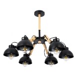 GloboStar® OLD SCHOOL 01094 Μοντέρνο Φωτιστικό Οροφής Καμπάνα Πολύφωτο 6 x E27 IP20 Μαύρο Μέταλλο με Μπεζ Ξύλο - Μ75 x Π75 x Υ40cm