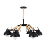 GloboStar® OLD SCHOOL 01094 Μοντέρνο Φωτιστικό Οροφής Καμπάνα Πολύφωτο 6 x E27 IP20 Μαύρο Μέταλλο με Μπεζ Ξύλο - Μ75 x Π75 x Υ40cm