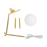 GloboStar® ELFIS GOLD 01551 Μοντέρνο Επιτραπέζιο Φωτιστικό Πορτατίφ Μονόφωτο 1 x E27 Χρυσό Μεταλλικό με Λευκό Γυαλί Μπάλα Φ15 x Υ53cm