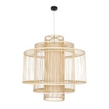 GloboStar® HIBISCUS 01780 Boho Κρεμαστό Φωτιστικό Καμπάνα Μονόφωτο 1 x E27 IP20 Μπεζ Rattan με Μπεζ Ξύλο - Μ100 x Π100 x Y100cm