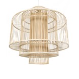 GloboStar® HIBISCUS 01780 Boho Κρεμαστό Φωτιστικό Καμπάνα Μονόφωτο 1 x E27 IP20 Μπεζ Rattan με Μπεζ Ξύλο - Μ100 x Π100 x Y100cm