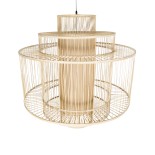 GloboStar® HIBISCUS 01780 Boho Κρεμαστό Φωτιστικό Καμπάνα Μονόφωτο 1 x E27 IP20 Μπεζ Rattan με Μπεζ Ξύλο - Μ100 x Π100 x Y100cm