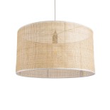 GloboStar® YOTTO 01822 Boho Κρεμαστό Φωτιστικό Καπέλο Μονόφωτο 1 x E27 IP20 Μπεζ Ρατάν - Μ55 x Π55 x Y30cm