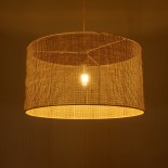 GloboStar® YOTTO 01822 Boho Κρεμαστό Φωτιστικό Καπέλο Μονόφωτο 1 x E27 IP20 Μπεζ Ρατάν - Μ55 x Π55 x Y30cm