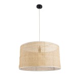 GloboStar® YOTTO 01822 Boho Κρεμαστό Φωτιστικό Καπέλο Μονόφωτο 1 x E27 IP20 Μπεζ Ρατάν - Μ55 x Π55 x Y30cm