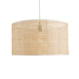 GloboStar® YOTTO 01822 Boho Κρεμαστό Φωτιστικό Καπέλο Μονόφωτο 1 x E27 IP20 Μπεζ Ρατάν - Μ55 x Π55 x Y30cm