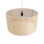 GloboStar® YOTTO 01822 Boho Κρεμαστό Φωτιστικό Καπέλο Μονόφωτο 1 x E27 IP20 Μπεζ Ρατάν - Μ55 x Π55 x Y30cm