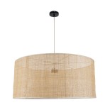 GloboStar® YOTTO 01823 Boho Κρεμαστό Φωτιστικό Καπέλο Τρίφωτο 3 x E27 IP20 Μπεζ Ρατάν - Μ90 x Π90 x Υ40cm