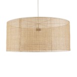 GloboStar® YOTTO 01823 Boho Κρεμαστό Φωτιστικό Καπέλο Τρίφωτο 3 x E27 IP20 Μπεζ Ρατάν - Μ90 x Π90 x Υ40cm