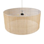 GloboStar® YOTTO 01823 Boho Κρεμαστό Φωτιστικό Καπέλο Τρίφωτο 3 x E27 IP20 Μπεζ Ρατάν - Μ90 x Π90 x Υ40cm