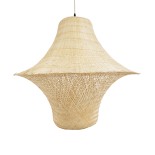 GloboStar® JUNIPER 02047 Boho Κρεμαστό Φωτιστικό Πλέγμα Μονόφωτο 1 x E27 IP20 Μπεζ Ξύλο - Μ100 x Π100 x Υ90cm