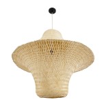 GloboStar® JUNIPER 02047 Boho Κρεμαστό Φωτιστικό Πλέγμα Μονόφωτο 1 x E27 IP20 Μπεζ Ξύλο - Μ100 x Π100 x Υ90cm