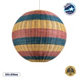 GloboStar® CABALLEROS 02063 Boho Κρεμαστό Φωτιστικό Μπάλα Μονόφωτο 1 x E27 IP20 Πολύχρωμο Ξύλο - Μ70 x Π70 x Υ70cm