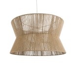 GloboStar® BISBEE 02205 Boho Κρεμαστό Φωτιστικό Καπέλο Μονόφωτο 1 x E27 IP20 Μπεζ Σχοινί - Μ80 x Π80 x Υ48cm