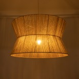 GloboStar® BISBEE 02205 Boho Κρεμαστό Φωτιστικό Καπέλο Μονόφωτο 1 x E27 IP20 Μπεζ Σχοινί - Μ80 x Π80 x Υ48cm