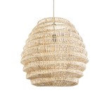 GloboStar® OREGON 02206 Boho Κρεμαστό Φωτιστικό Πλέγμα Μονόφωτο 1 x E27 IP20 Μπεζ Ρατάν - Μ60 x Π60 x Υ56cm
