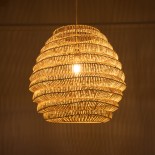 GloboStar® OREGON 02206 Boho Κρεμαστό Φωτιστικό Πλέγμα Μονόφωτο 1 x E27 IP20 Μπεζ Ρατάν - Μ60 x Π60 x Υ56cm