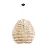 GloboStar® OREGON 02206 Boho Κρεμαστό Φωτιστικό Πλέγμα Μονόφωτο 1 x E27 IP20 Μπεζ Ρατάν - Μ60 x Π60 x Υ56cm