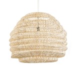 GloboStar® OREGON 02207 Boho Κρεμαστό Φωτιστικό Πλέγμα Μονόφωτο 1 x E27 IP20 Μπεζ Ρατάν - Μ80 x Π80 x Υ65cm