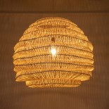 GloboStar® OREGON 02207 Boho Κρεμαστό Φωτιστικό Πλέγμα Μονόφωτο 1 x E27 IP20 Μπεζ Ρατάν - Μ80 x Π80 x Υ65cm