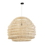 GloboStar® OREGON 02207 Boho Κρεμαστό Φωτιστικό Πλέγμα Μονόφωτο 1 x E27 IP20 Μπεζ Ρατάν - Μ80 x Π80 x Υ65cm