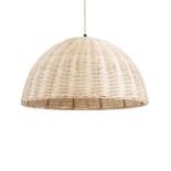 GloboStar® MONTANA 02378 Boho Κρεμαστό Φωτιστικό Καμπάνα Μονόφωτο 1 x E27 IP20 Μπεζ Ξύλο - Μ50 x Π50 x Υ25cm